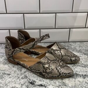 Boutique‎ by Corkys Zenobia Snake Print Cutout Ankle Strap Flats Women's Size 10